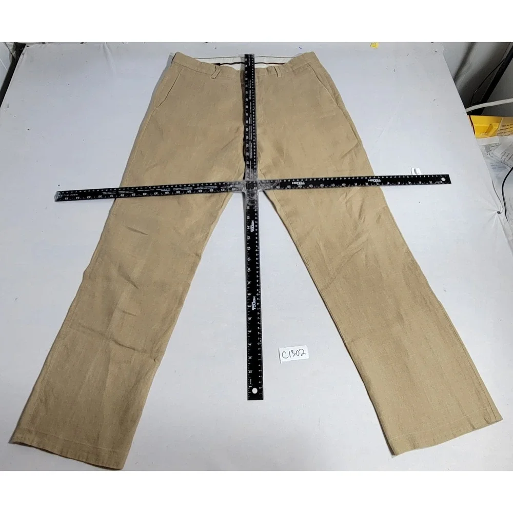 J. Crew Mens 100% Linen Dress Pants Tan Khaki Straight Leg 32x30 Spring 2009